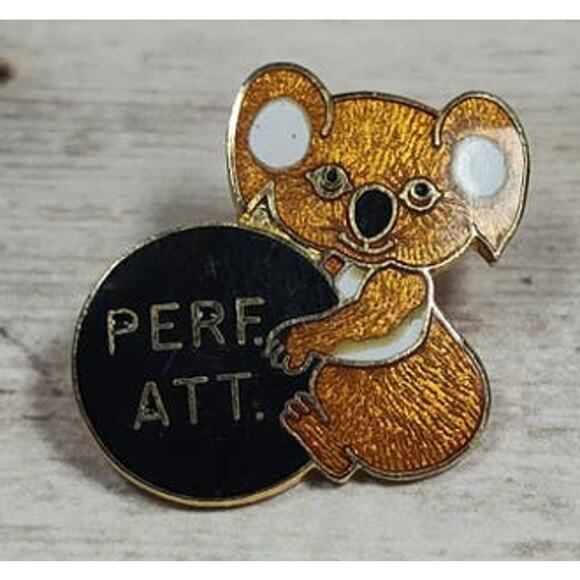 Koala Bear Perfect Attendance School or Bowling League Award Enamel Pin - Picture 1 of 3
